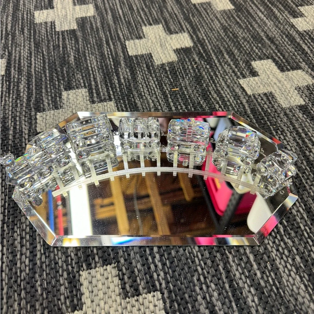 Rare (6) Piece Swarovski Crystal Train Set With Display Mirrored Tracks - Picture 1 of 9
